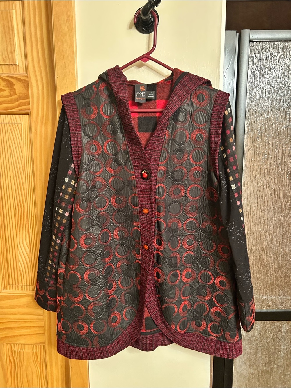 Anac Artistic Quilted Jacket in Red and Black